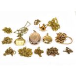 A group of yellow metal items to include a 9ct yellow gold coffee pot charm, a 9ct yellow gold