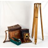 ROSS & CO; a cased 19th century plate camera with a 'Jena' J.J Atkinson lens and an associated