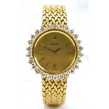 ROLEX; a lady's 18ct yellow gold wristwatch, the circular dial set with gold baton markers, with