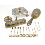 A group of eight hallmarked silver teaspoons and coffee spoons, various hallmarks, a pair of