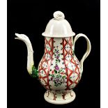 A 19th century hand painted creamware coffee pot, possibly Leeds, decorated with floral sprays