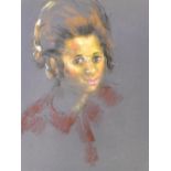 HAROLD FRANCIS RILEY DL DLITT FRCS DFA ATC (born 1934); pastel on paper, 'Moira' in brown shirt,