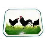 WEMYSS WARE; a 'Black Cockerel and Hens' pattern comb tray with impressed manufacturer's mark,