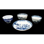 WORCESTER; an 18th century porcelain tea bowl and saucer decorated in underglaze blue with