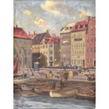 S DAN FISCHER; oil on canvas, harbour scene, signed, 39.5 x 29.5cm, unframed.