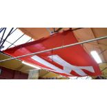 A very large red flag with white Britsh Rail logo, 24 x 12ft.
