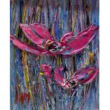 CARL SCANES; oil on canvas 'Pink Osteospermum II', bright abstract flowers, signed lower left, 35
