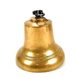 A brass or gun metal bell with ring loop upper attachment and clapper, height 27cm.