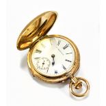 HENRY MOSER & CIE; a 14ct yellow gold and enamel decorated full hunter crown wind fob watch, with