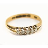 A 15ct yellow gold five stone diamond ring, size N, approx 1.5g.