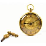 An 18ct yellow gold open face pocket watch, the circular dial set with Roman numerals, with engine