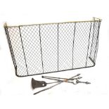 A brass and steel nursery fire screen, width 127cm, and a set of 19th century steel companion
