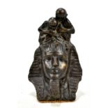 LOUIS RICHARD GARBE (1876-1957); a bronzed metal figure group, bust of Tutankhamun surmounted by two