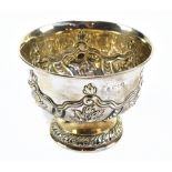 CHARLES STUART HARRIS; a Victorian hallmarked silver circular pedestal bowl with embossed detail,