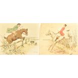 Two caricature coloured prints of hunting scenes, 'The Old Style' and 'The New Style', both 43 x