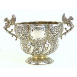 WAKELY & WHEELER; a Victorian hallmarked silver lobed bowl with repoussé figural mask and floral