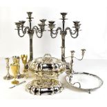 ELKINGTON & CO; a pair of Victorian silver plated candelabra and a pair of Henry Wilkinson & Co