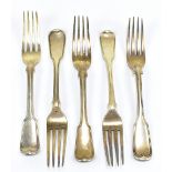 Five various 19th century hallmarked silver Fiddle and Thread pattern table forks, various