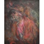 ELIZABETH WOOD; oil on board, 'Old Lady', signed and titled verso, 90 x 70cm, framed. (D)