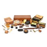 A group of collectors' items including treen, a glove box with leather gloves and glove