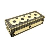 A circa 1900 Anglo-Indian Vizagapatam-type rectangular ivory and micromosaic inlaid box with