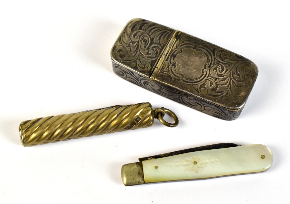 OWEN & DOON; a Victorian hallmarked silver twin section snuff box, with chased scrolling