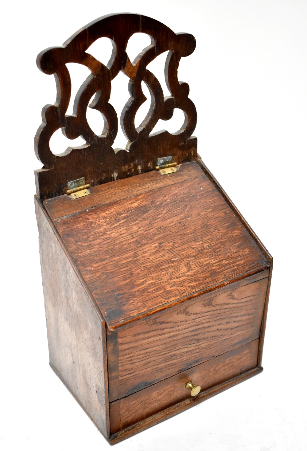 A 19th century oak candle box, height 41cm.