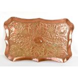 A Newlyn style embossed copper Arts & Crafts tray of shaped rectangular form, unmarked, length 66.