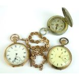 WALTHAM; two gold plated open face crown wind pocket watches, the circular dial set with Roman