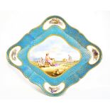 SÈVRES; a 19th century lozenge shaped porcelain shallow dish with central vignette depicting figures