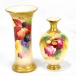 KITTY BLAKE FOR ROYAL WORCESTER; a hand painted cylindrical vase with flared neck painted with