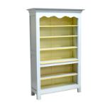 A reproduction painted open fronted bookcase with an arrangement of four adjustable shelves and