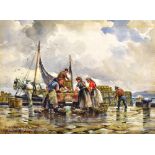 GEORGE HAMILTON CONSTANTINE (1878-1967); watercolour, 'Scotch Fisher Girls, Scarboro', signed and