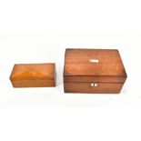 A Victorian mahogany sewing box, length 22cm, and an early 20th century oak rectangular casket,