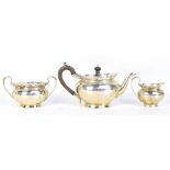 W&S SISSONS; an Edward VII hallmarked silver three piece bachelor's tea service, each piece with
