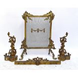 A brass fire screen with swag detail and a similar fender (2). Fender measures 14cm tall 83cm