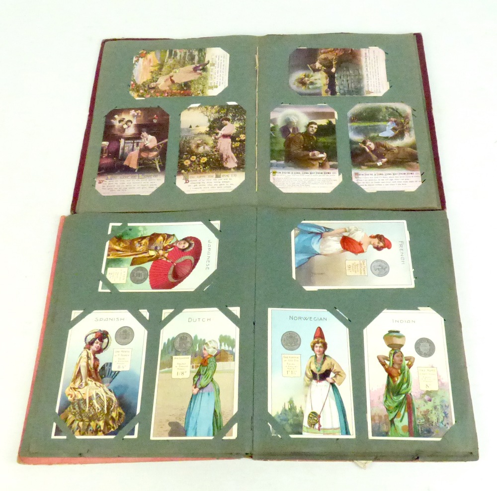 Two early 20th century postcard albums including topographical, ethnographical, WWI sweetheart, etc,