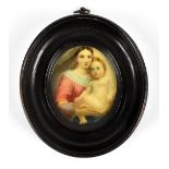 A 19th century watercolour on ivory depicting Madonna and Child, apparently unsigned, approx 6.2 x