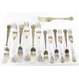 A set of six Elizabeth II hallmarked silver table forks, a matching set of smaller forks, all
