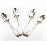 A set of four George III hallmarked silver tablespoons, each with engraved initials to the