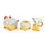 J STEVENTON & SONS LTD; a 'Royal Venton Ware' hand painted three piece novelty tea service