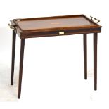 An Edwardian inlaid mahogany twin handled butler's tray with folding legs, width 78cm.