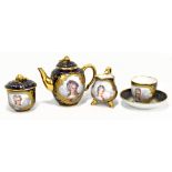 SÈVRES; a mid-19th century cased porcelain cabaret set comprising shaped tray, teapot, lidded