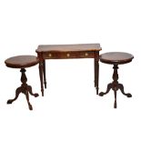 A pair of reproduction mahogany circular topped occasional tables, height 68cm, and a reproduction