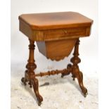 A 19th century mahogany sewing box/games table, the hinged cover enclosing chess, backgammon and