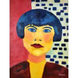 AUDREY HARLING (1920-1997); oil on board, 'Setsuko', stylised portrait of a Japanese lady, signed