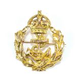 A 9ct yellow gold Royal Navy sweetheart brooch featuring crowned fouled anchor, stamped '9ct Page