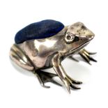 SYDNEY & CO; a Edward VII hallmarked silver novelty pin cushion in the form of a frog, Birmingham