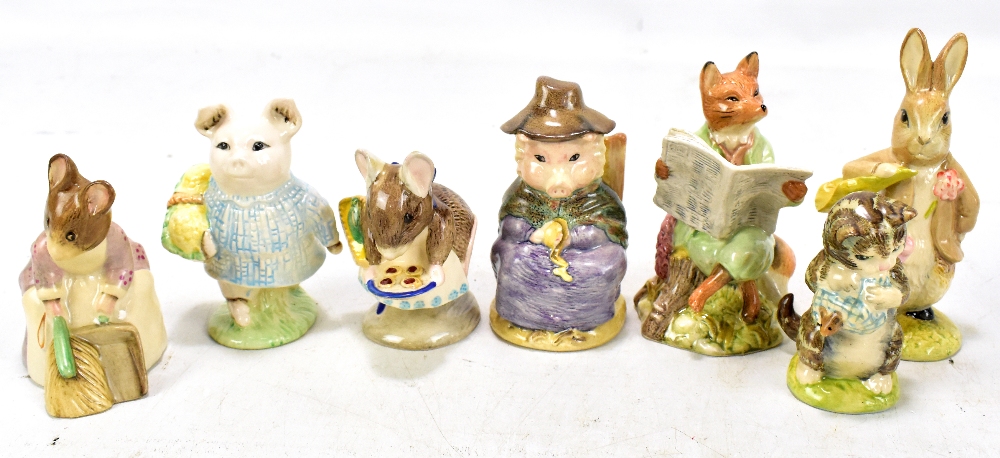 ROYAL ALBERT; seven Beatrix Potter figures including 'The Little Pig', 'Ben Ate Lettuce Leaf', 'Foxy