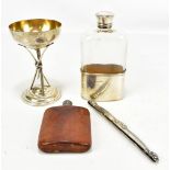 A Victorian hallmarked silver and clear moulded glass hip flask, the cup hallmarked for London 1882,